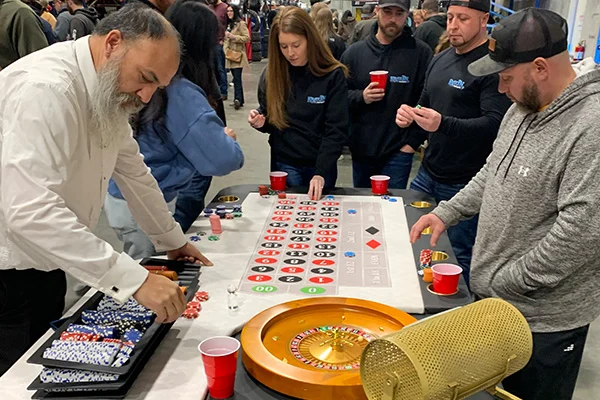 Birthday casino celebration with poker and roulette